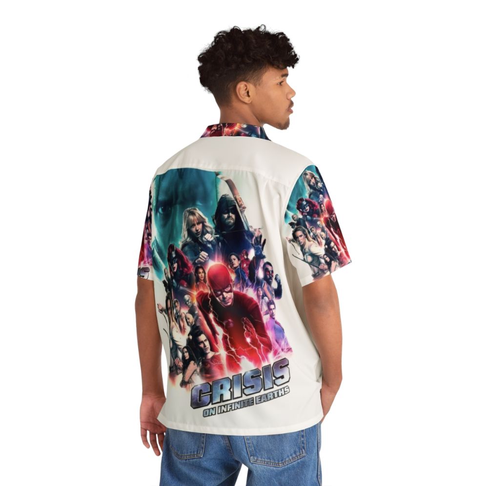 Arrowverse Crisis Hawaiian Shirt featuring Legends of Tomorrow superheroes - Flat lay