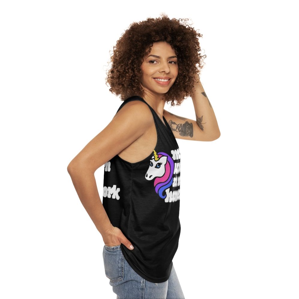 Unicorn Homework Unisex Retro Tank Top - women side