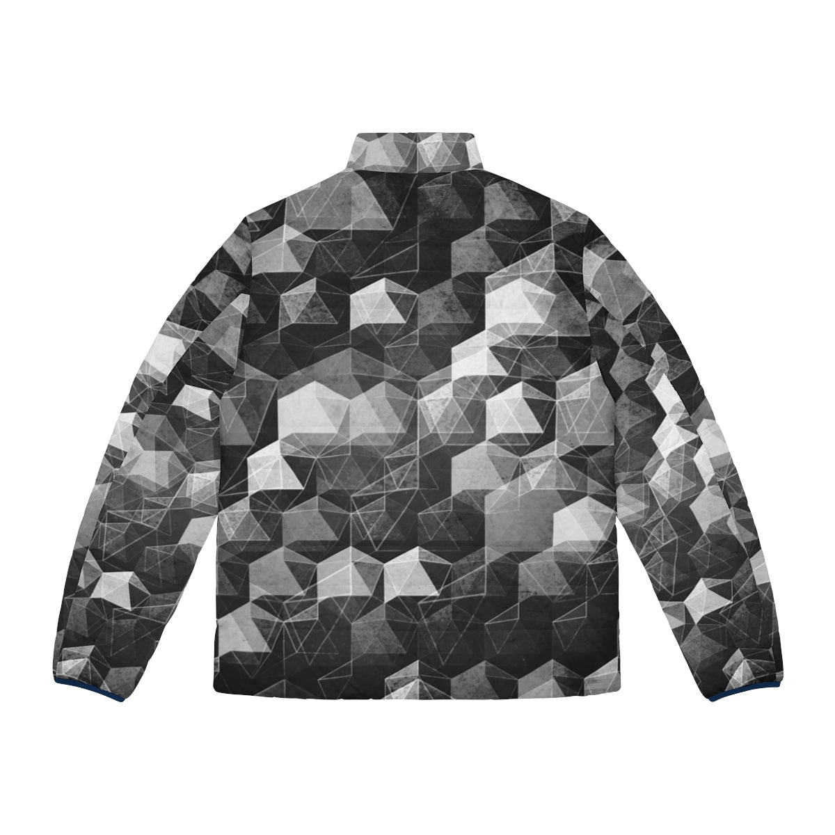 Monochrome geometric puffer jacket with an abstract pattern - Back