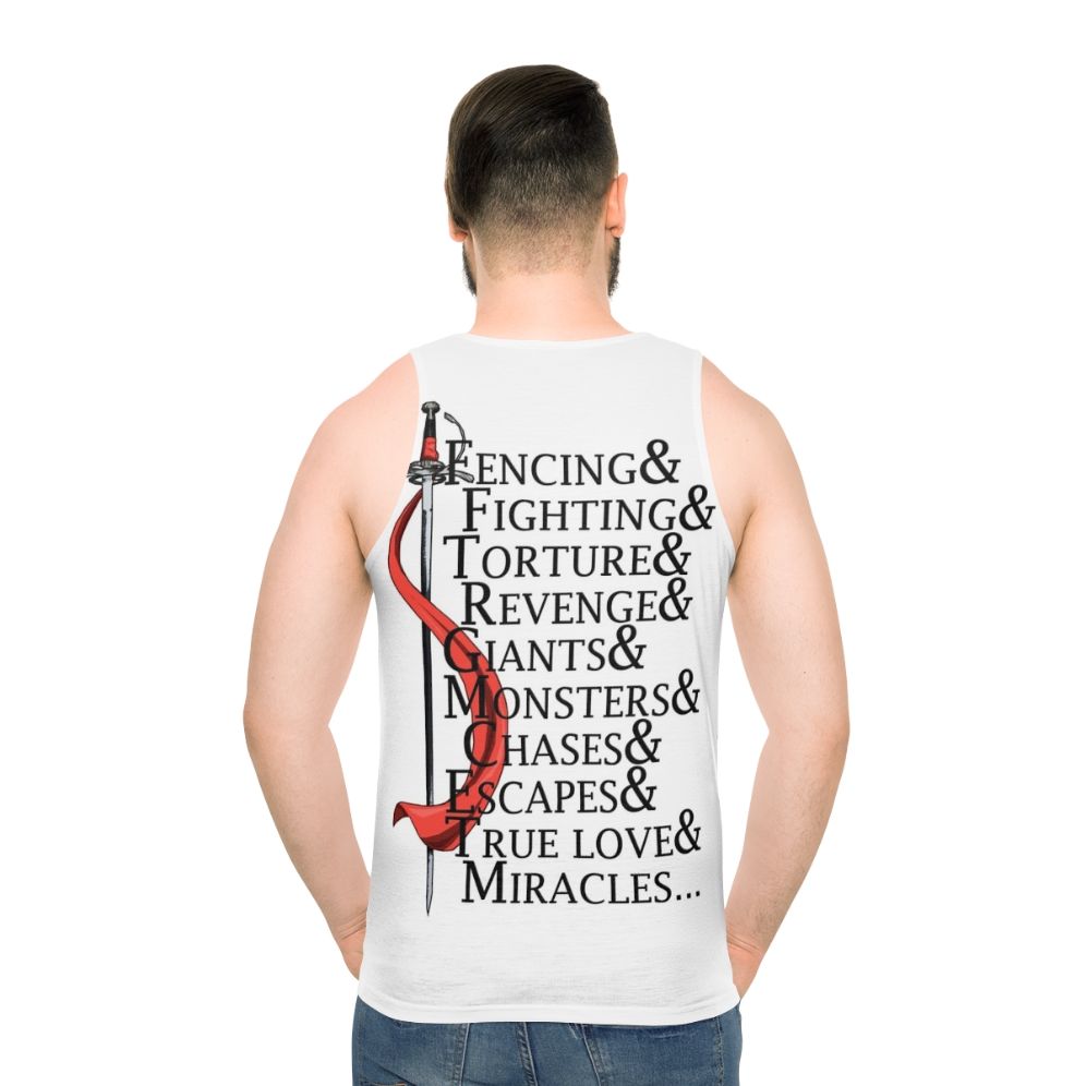 "Unisex tank top with iconic Princess Bride quotes" - men back