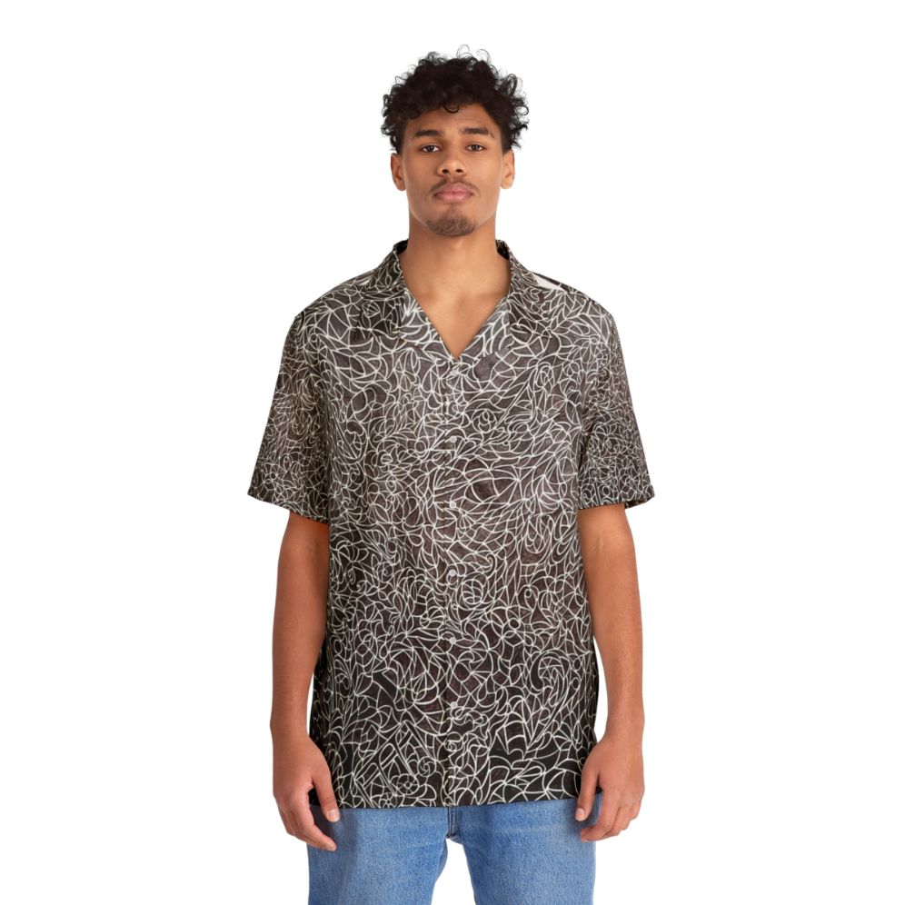 Music Maze Black and White Hawaiian Shirt featuring musical notes and symbols - People Front