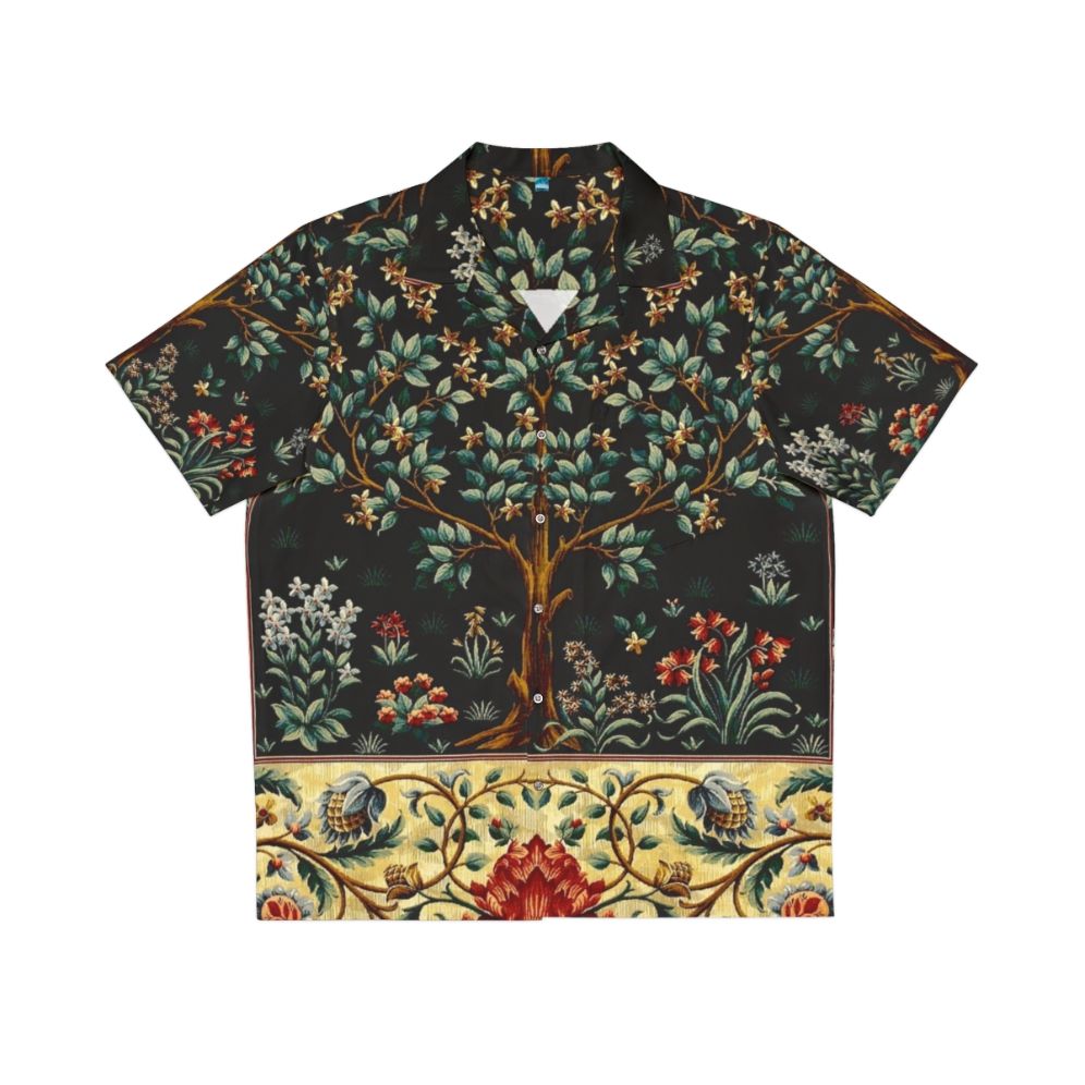 Tropical floral midnight Hawaiian shirt with mythical creatures