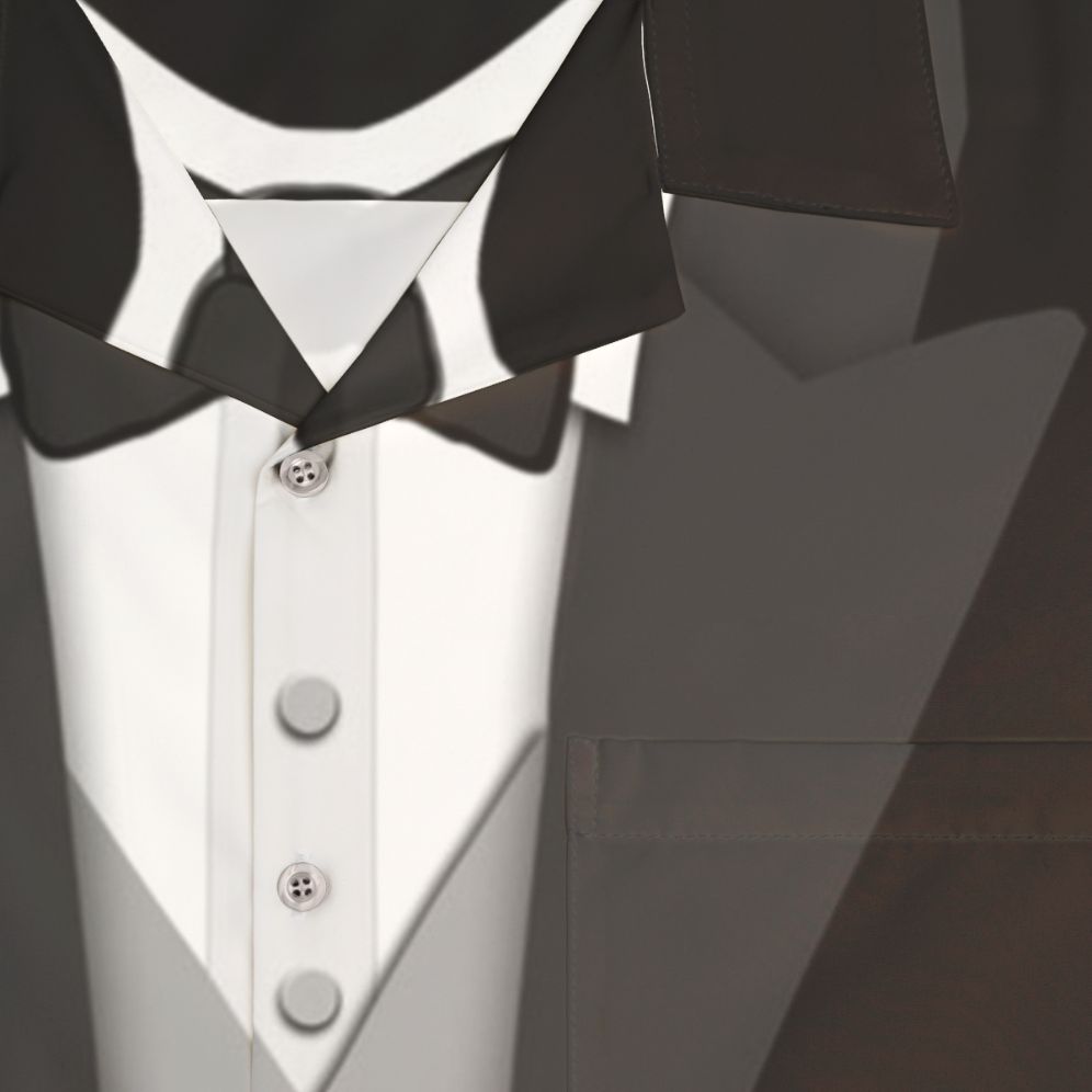 Funny Black Hawaiian Shirt with Tuxedo Bowtie and Vest - Detail