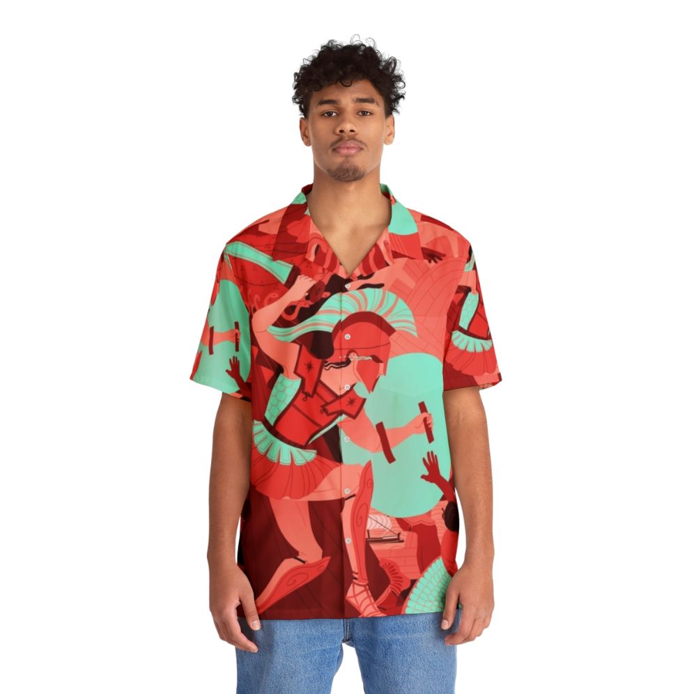 Iliad-inspired Hawaiian shirt with ancient Greek mythology motifs - People Front