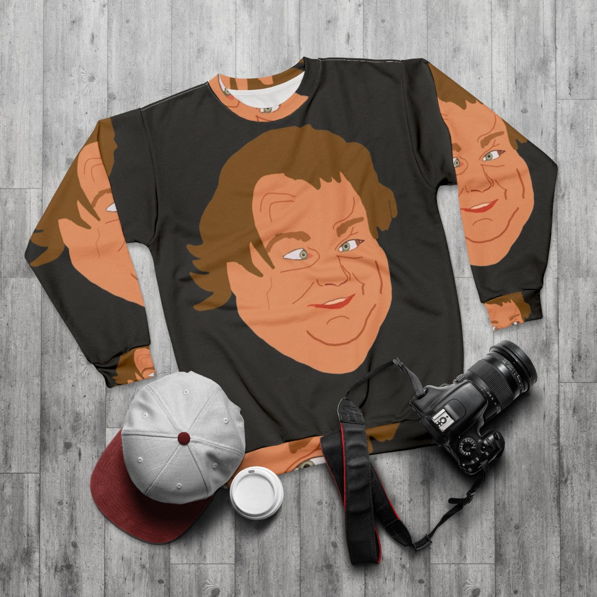 Vintage Chris Farley SNL Comedy Cartoon Head Sweatshirt - flat lay