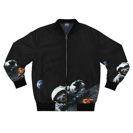 Slothstronaut space bomber jacket with pizza and astronaut design