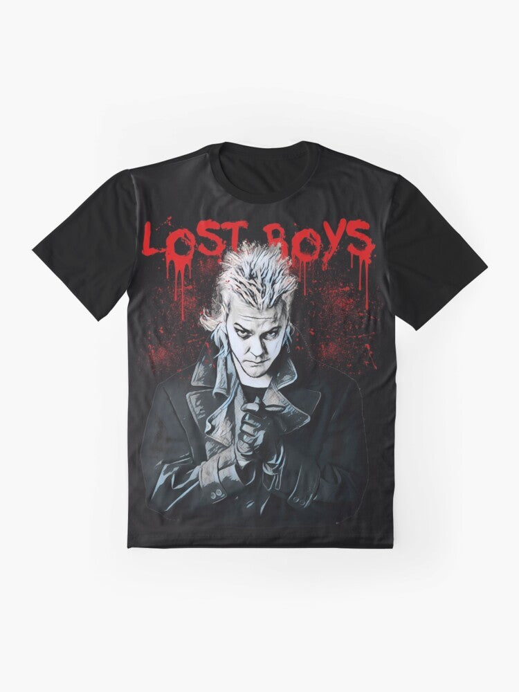 Lost Boys Classic 80s Horror Graphic T-Shirt featuring Keifer Sutherland and vintage vampire design - Flat lay