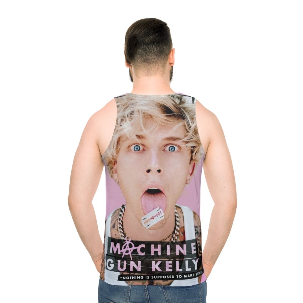 Unisex blonde rapper face print tank top - men back