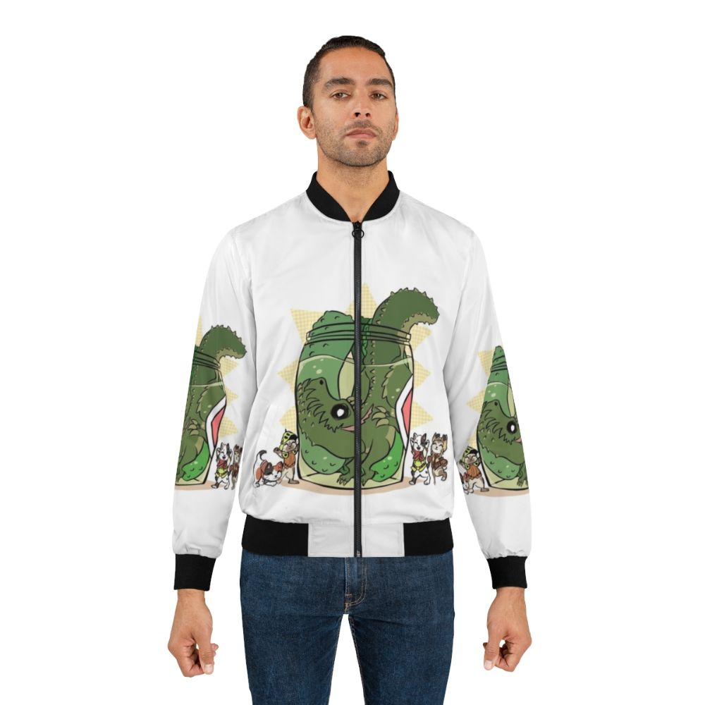 Pickle Monster Bomber Jacket, a playful and stylish video game-inspired outerwear piece - Lifestyle