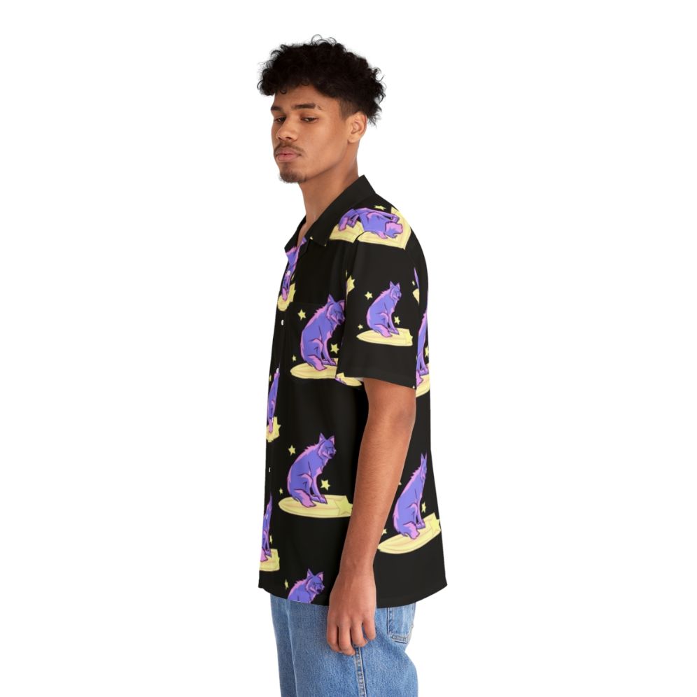 Celestial Wolf Riding Stars Hawaiian Shirt - People Left