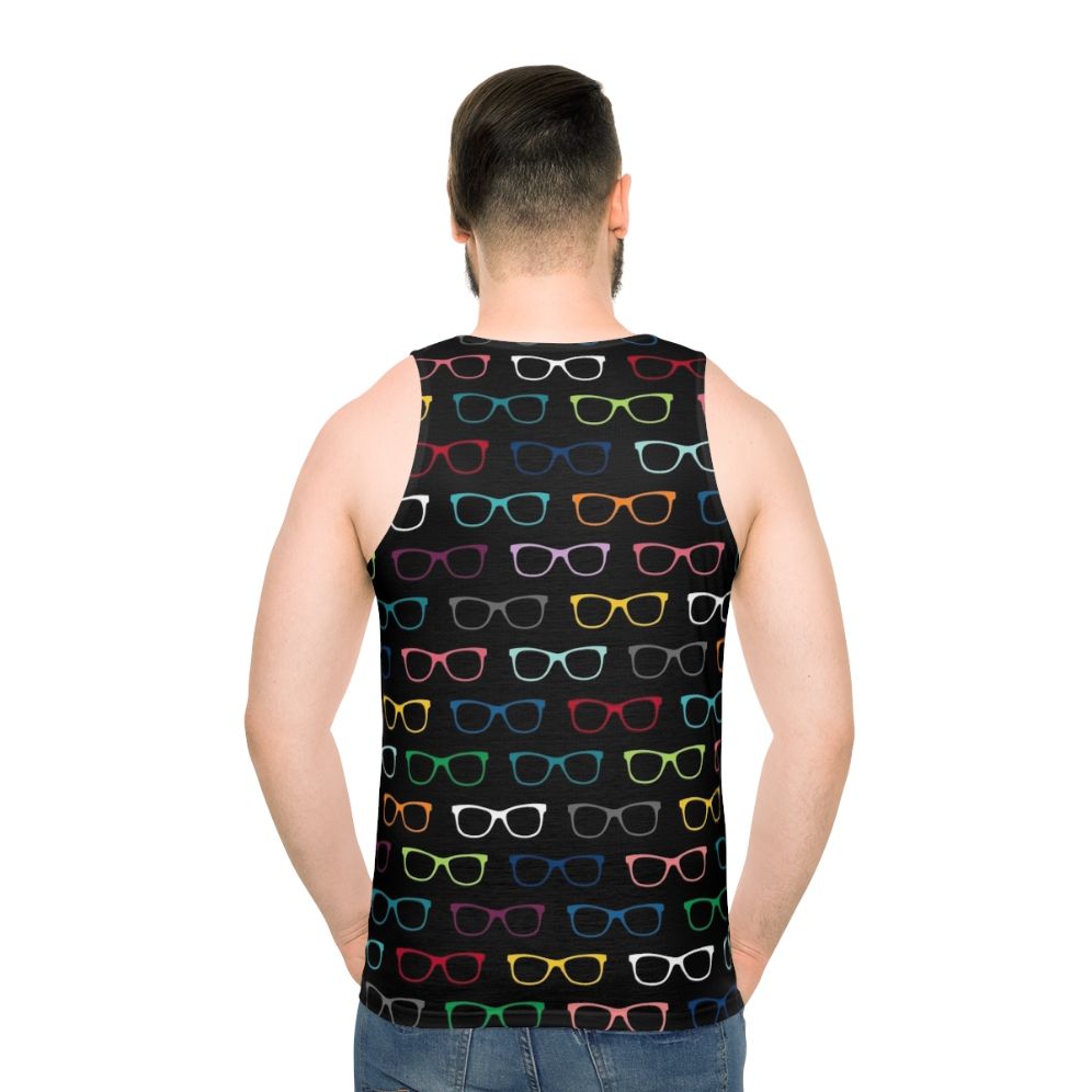 Colorful hipster eyeglasses print unisex tank top - men back