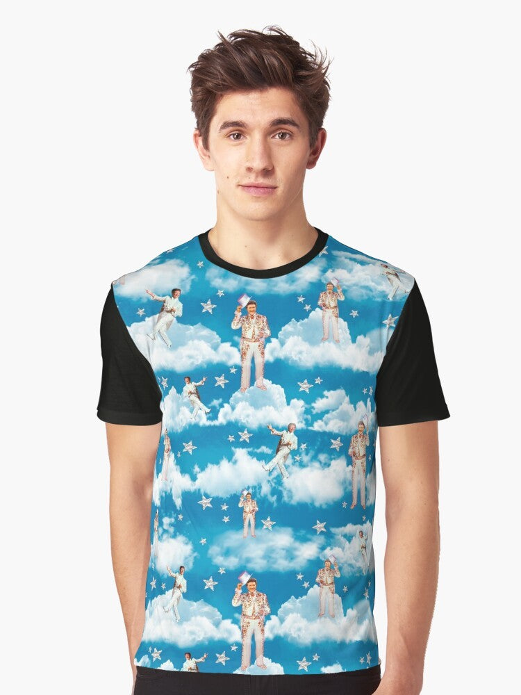 Graphic t-shirt featuring Liberace in heaven with a gold piano and glamorous design - Men