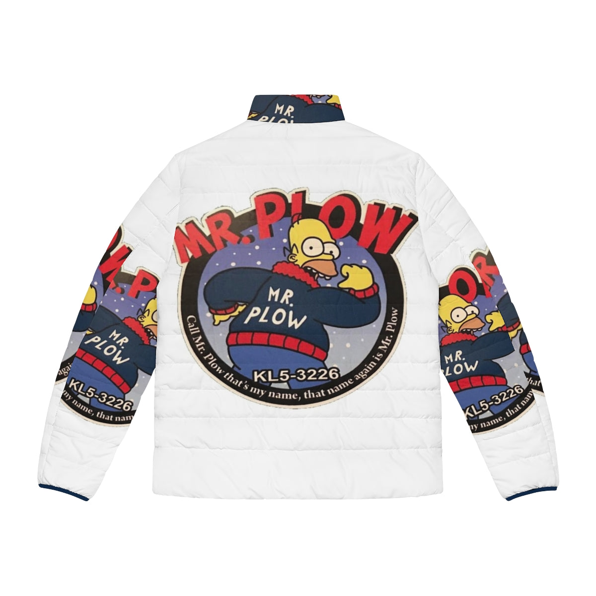 Mr Plow Retro Puffer Jacket with a snow plow design - Back