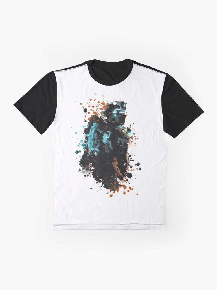 Isaac Clarke's Dark Splatter Dead Space Graphic T-Shirt - Flat lay