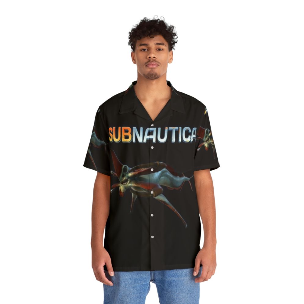 Subnautica Reaper Leviathan Hawaiian Shirt for Sci-Fi Underwater Gamers - People Front