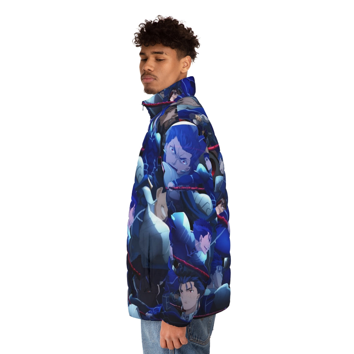 Lancer Cu Chulainn Puffer Jacket, Fate Stay Night Inspired Anime Cosplay Apparel - men side left