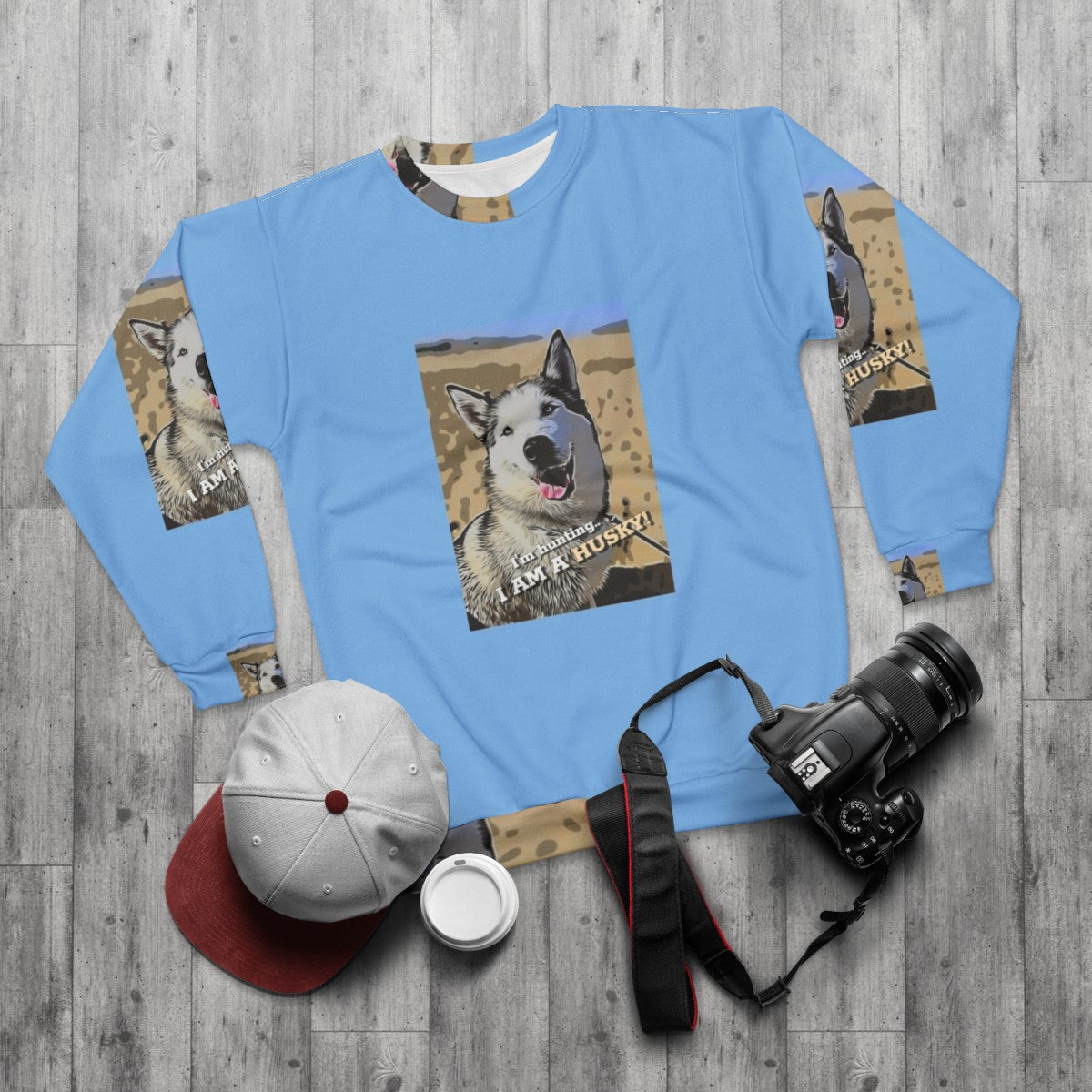 Siberian Husky Wearing Sweatshirt - flat lay