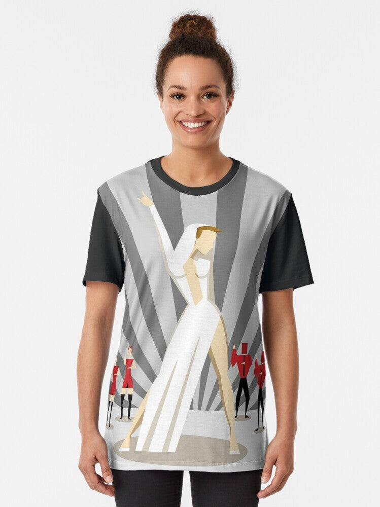 Colorful graphic t-shirt featuring Kylie Minogue's hit song "Can't Get You Out of My Head" - Women