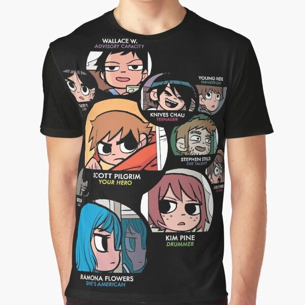 Scott Pilgrim graphic t-shirt featuring the main characters from the popular indie comic and movie