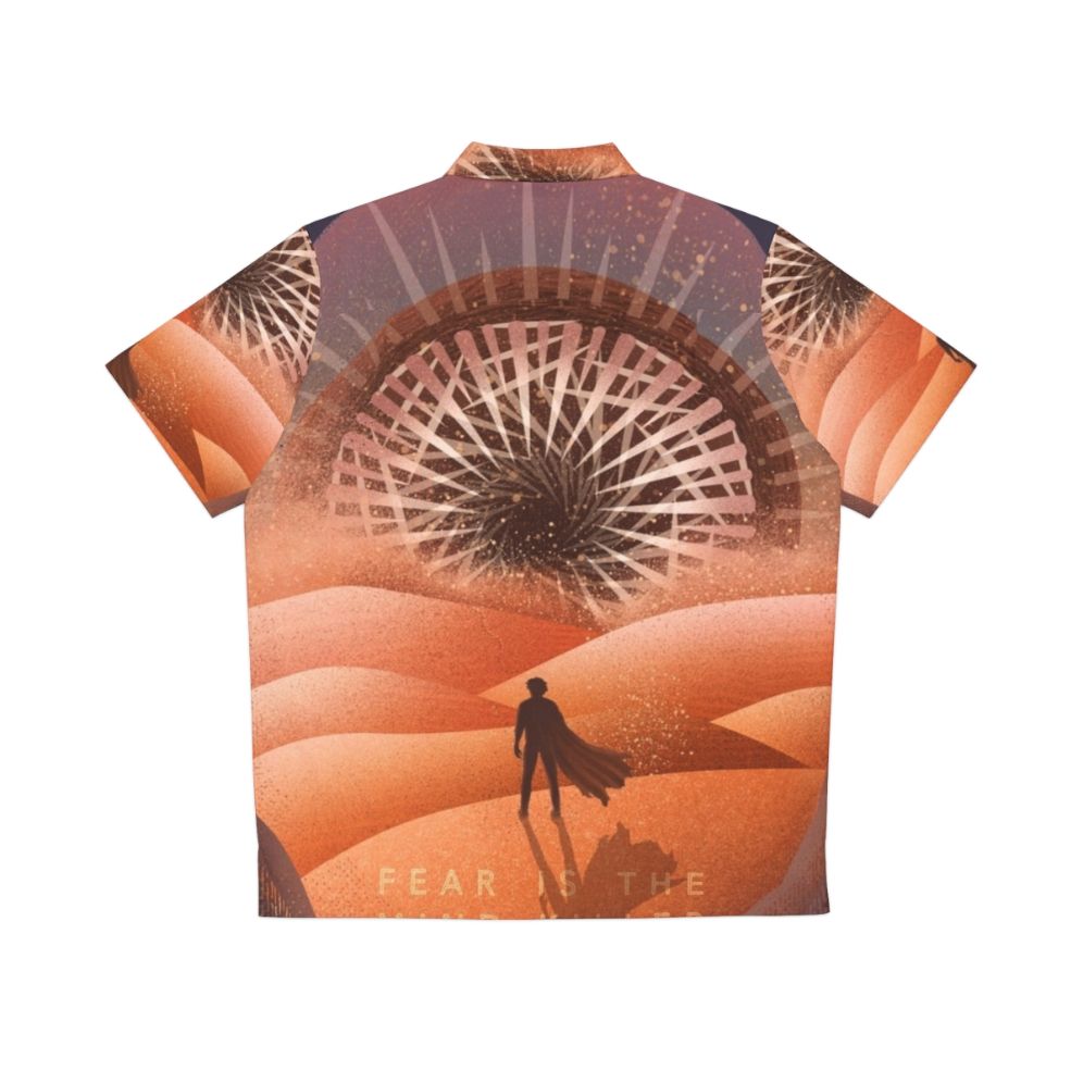 Dune-inspired Hawaiian shirt with sandworm and desert motifs - Back