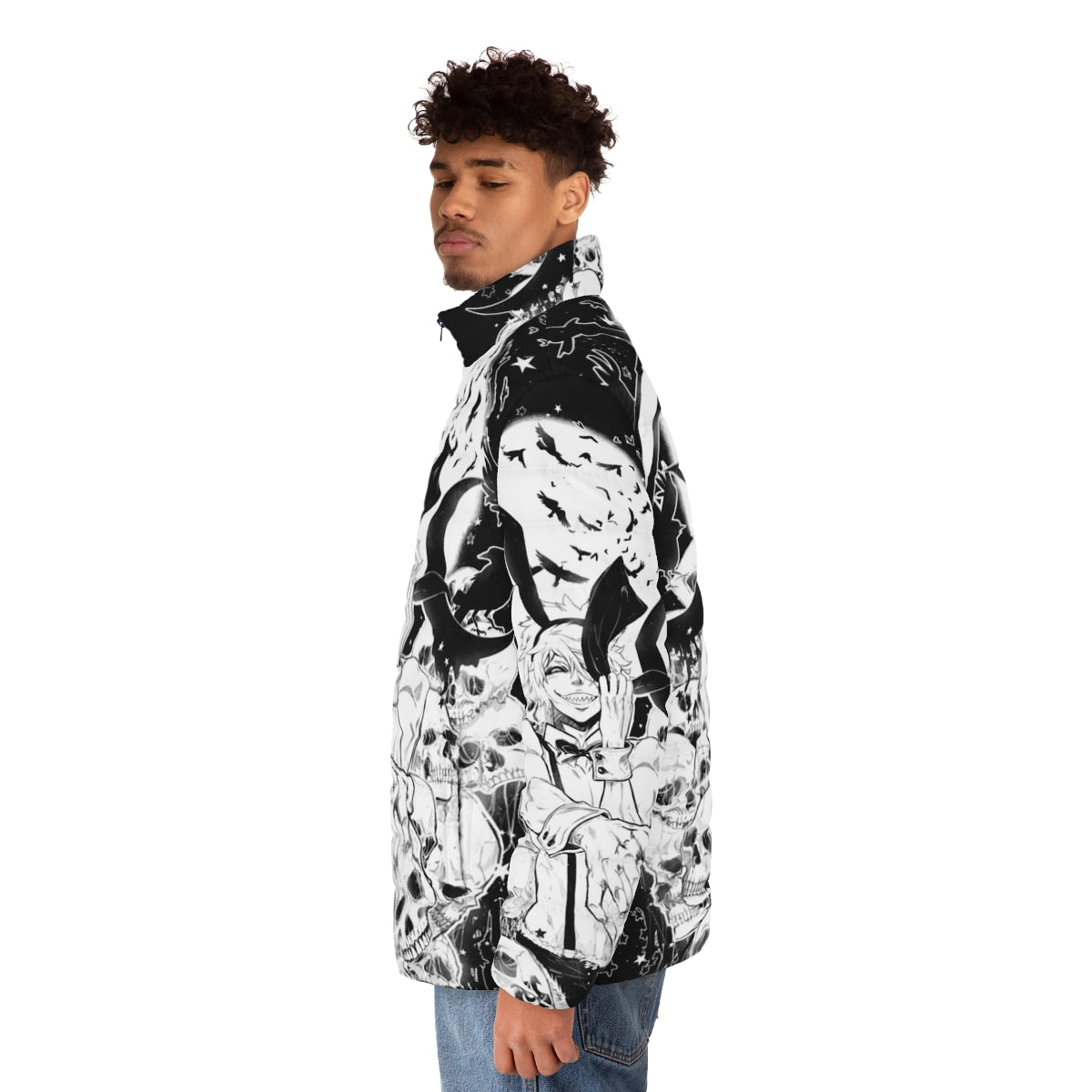 Bunny puffer jacket with anime inspired design - men side left