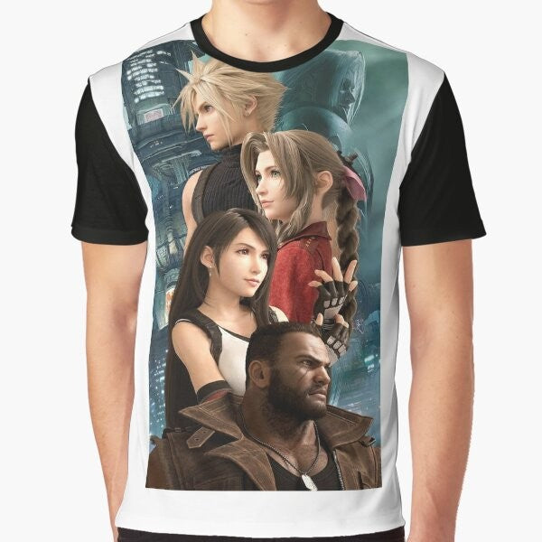 A stylish anime-inspired graphic t-shirt featuring the iconic Final Fantasy series characters and designs.