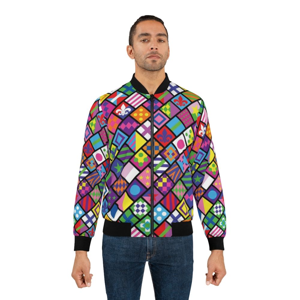 Colorful bomber jacket with horse racing and jockey silks design - Lifestyle