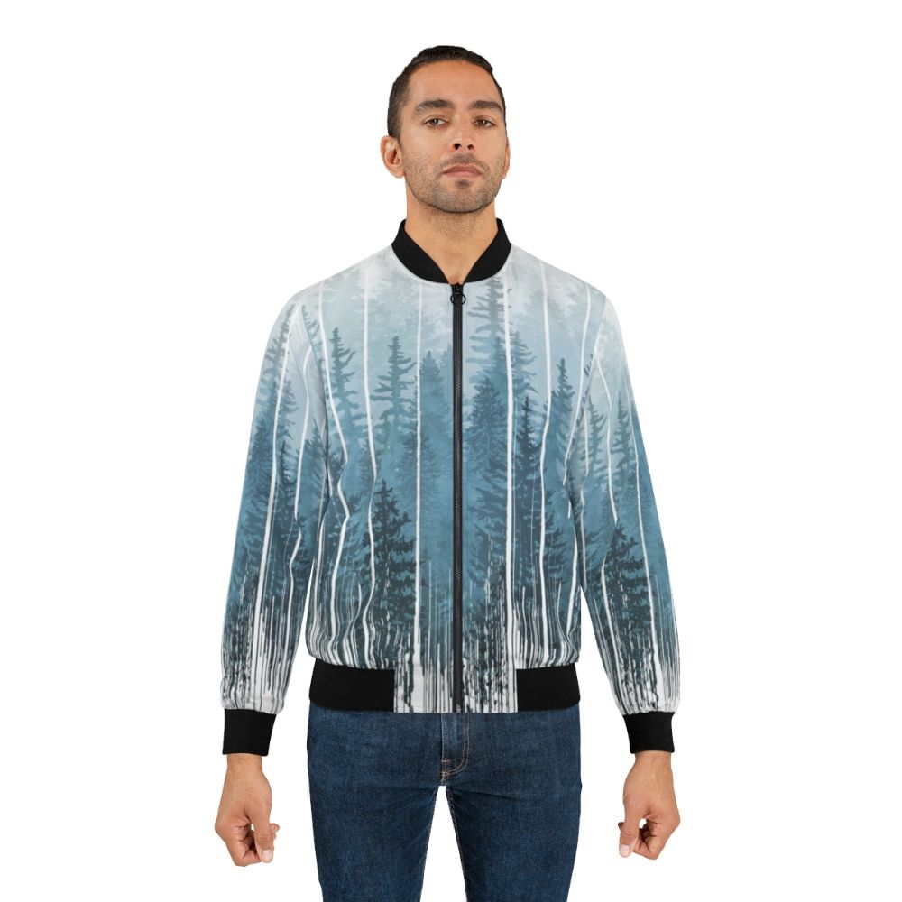 Grunge turquoise bomber jacket with misty forest design - Lifestyle