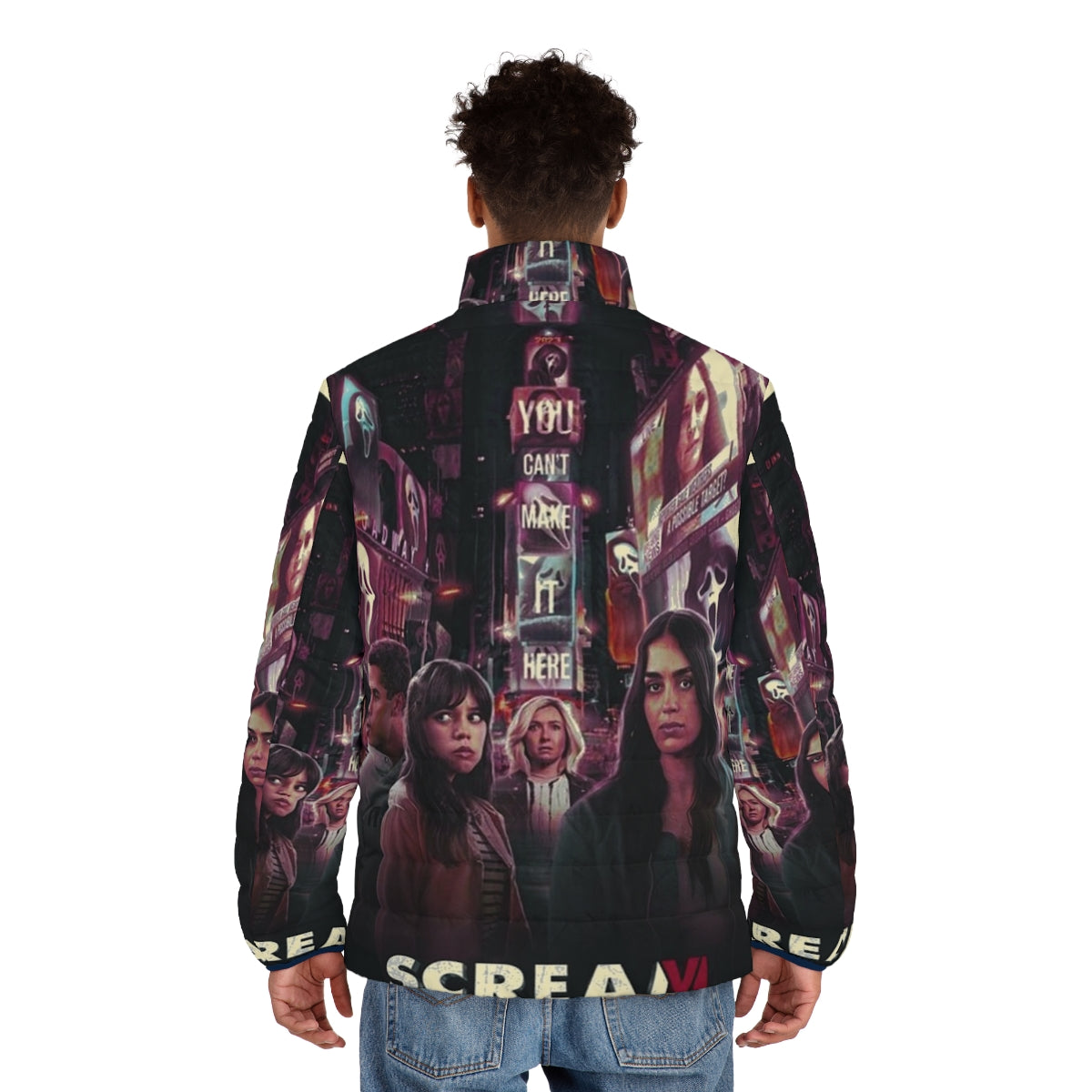 Scream 6 "You Failed Here" Puffer Jacket featuring Ghostface and Scream franchise characters - men back