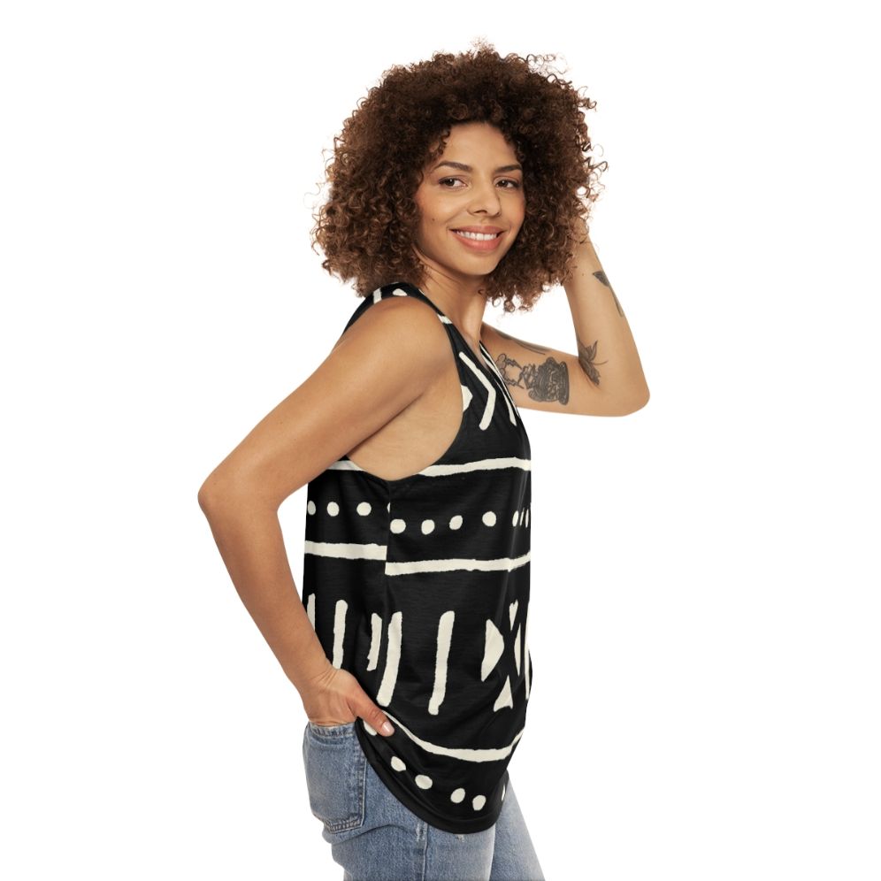 African Mud Cloth Unisex Tank Top in Black and White - women side