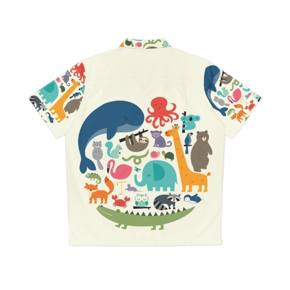 Colorful Hawaiian Shirt with Nature & Wildlife Motifs - Back