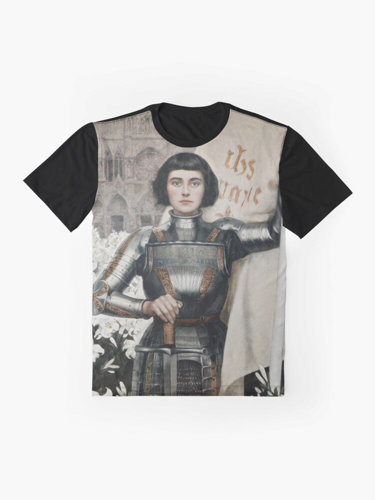 Jeanne D'Arc graphic t-shirt featuring the heroic French saint and military leader - Flat lay