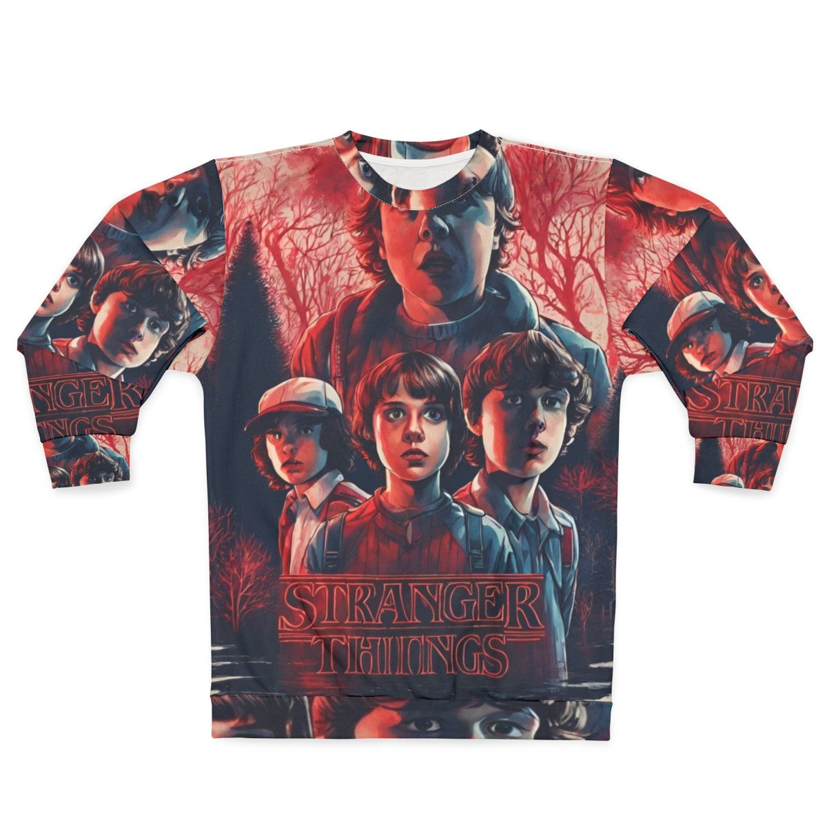 Stranger Things Sweatshirt with Characters and Upside Down Imagery