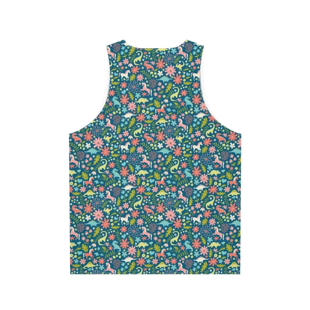 Dinosaur and unicorn unisex tank top with a floral pattern - Back