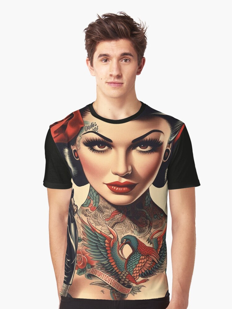 Vintage-style tattoo pin-up graphic design t-shirt - Men