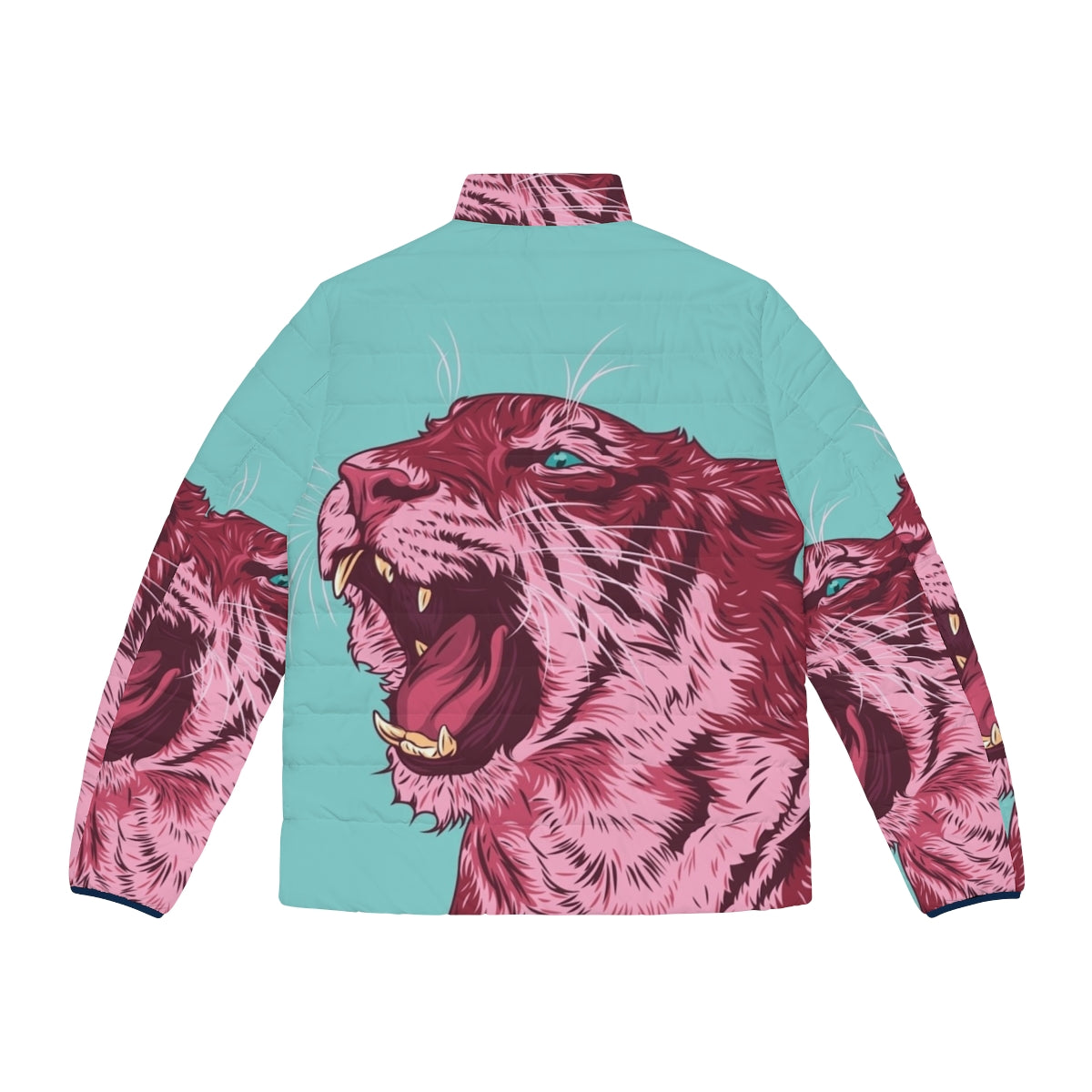 Magenta tiger puffer jacket with bold, vibrant pop art design - Back