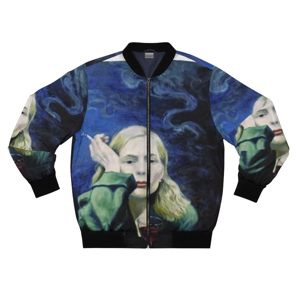 Joni Mitchell inspired bomber jacket with "Both Sides Now" design