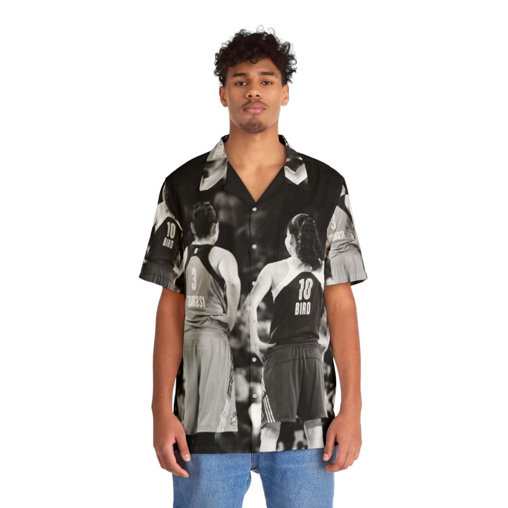 WNBA Legends Diana Taurasi and Sue Bird Black and White Hawaiian Shirt - People Front