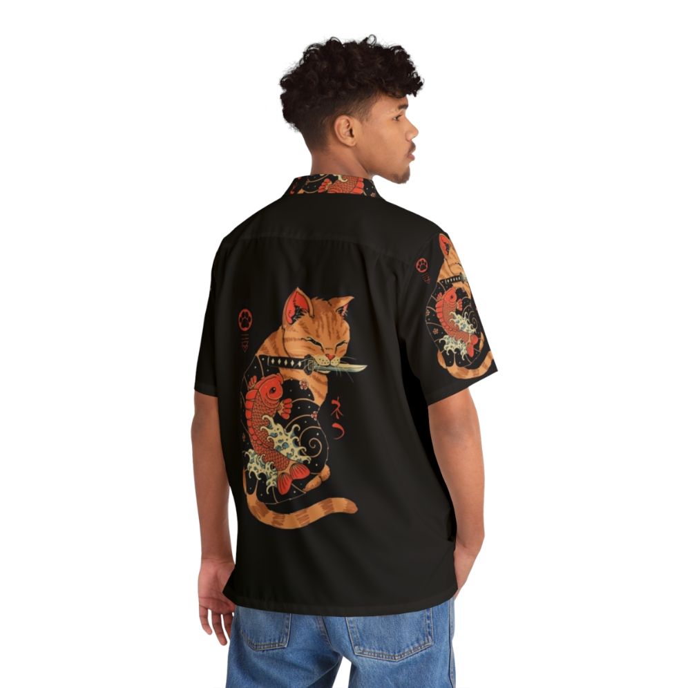 Retro Carp Tattooed Cat Hawaiian Shirt with Japanese-inspired Tattoo Design - People Back