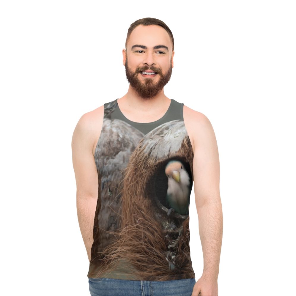 Unisex tank top with bird graphic design - men