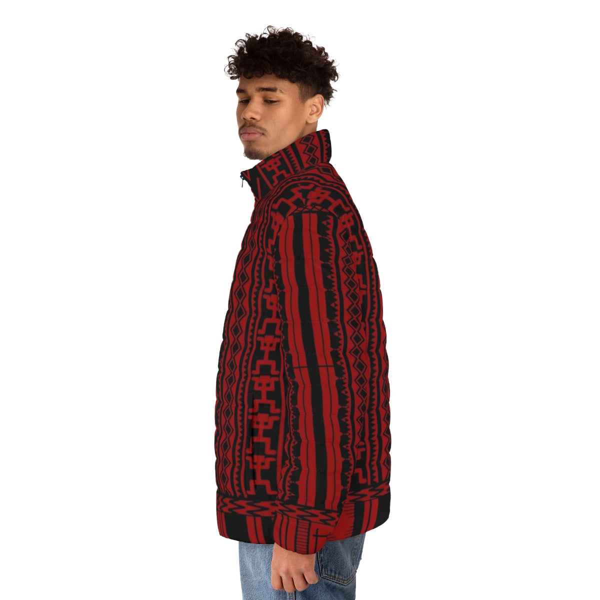 Ifugao weave puffer jacket with unique tribal patterns - men side left