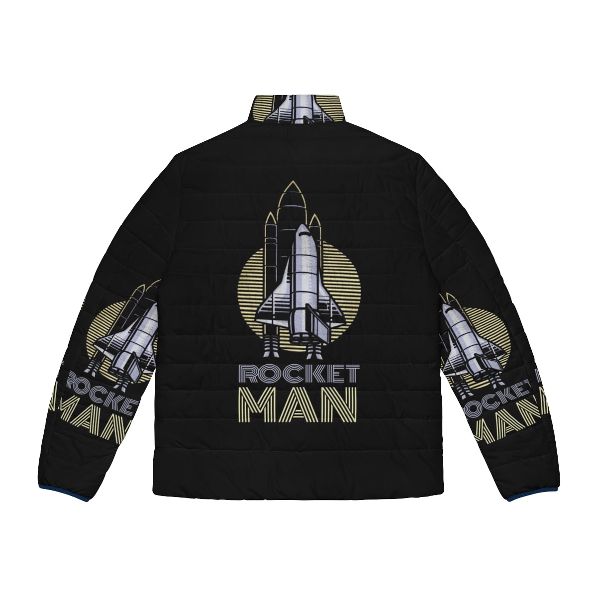 Retro 80s puffer jacket inspired by Elton John's iconic "Rocket Man" persona - Back