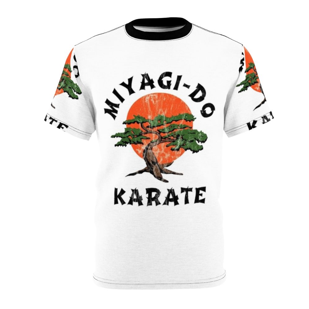 Vintage-style distressed t-shirt featuring a karate design inspired by the 80s movie Karate Kid.