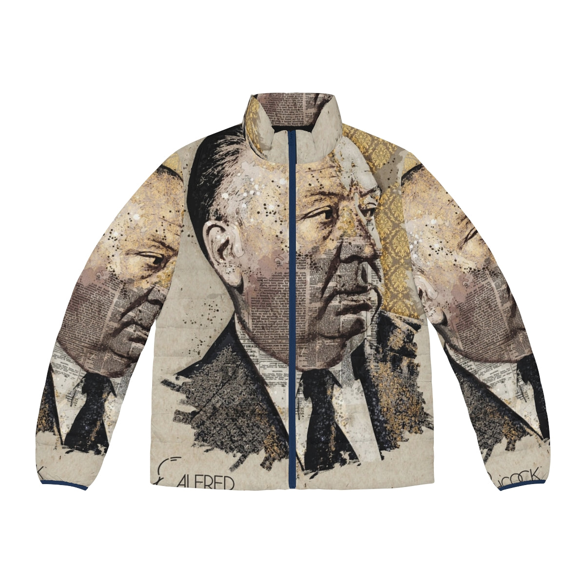 Alfred Hitchcock movie director portrait wall art on a puffer jacket