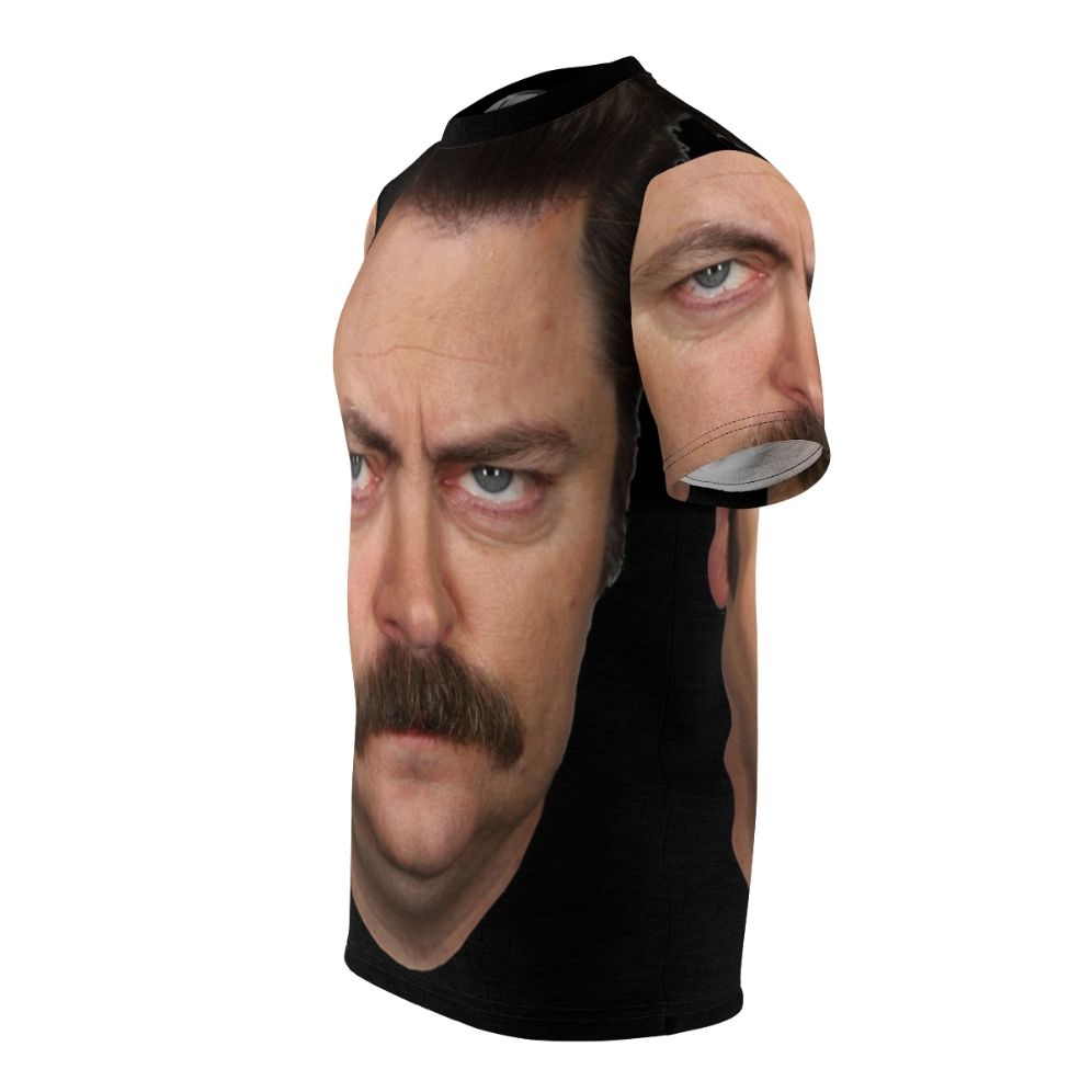 Graphic t-shirt design featuring a circle motif with references to the TV series Parks and Recreation and the character Ron Swanson. - men left