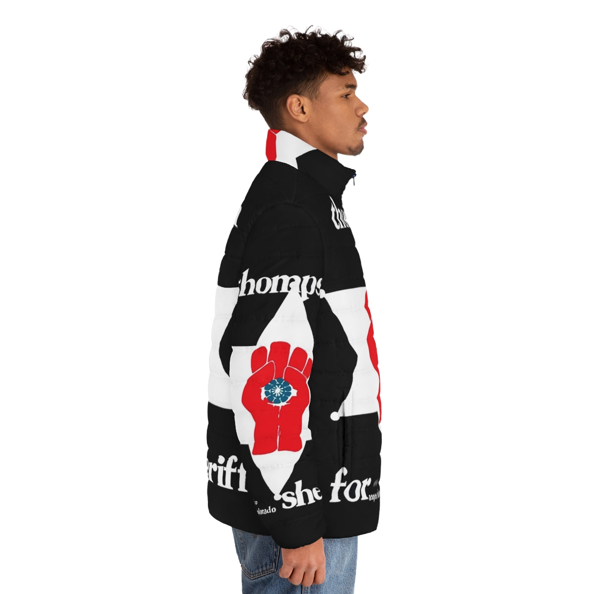 Hunter S Thompson Sheriff Puffer Jacket featuring psychedelic graphics - men side right