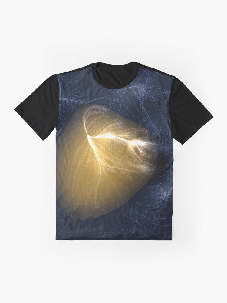 Laniakea Supercluster graphic t-shirt featuring the Laniakea supercluster, the largest known structure in the universe. - Flat lay