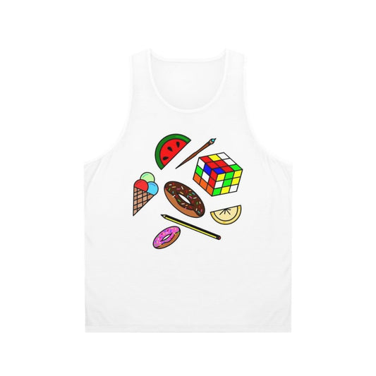 Colorful hobbies and food unisex tank top