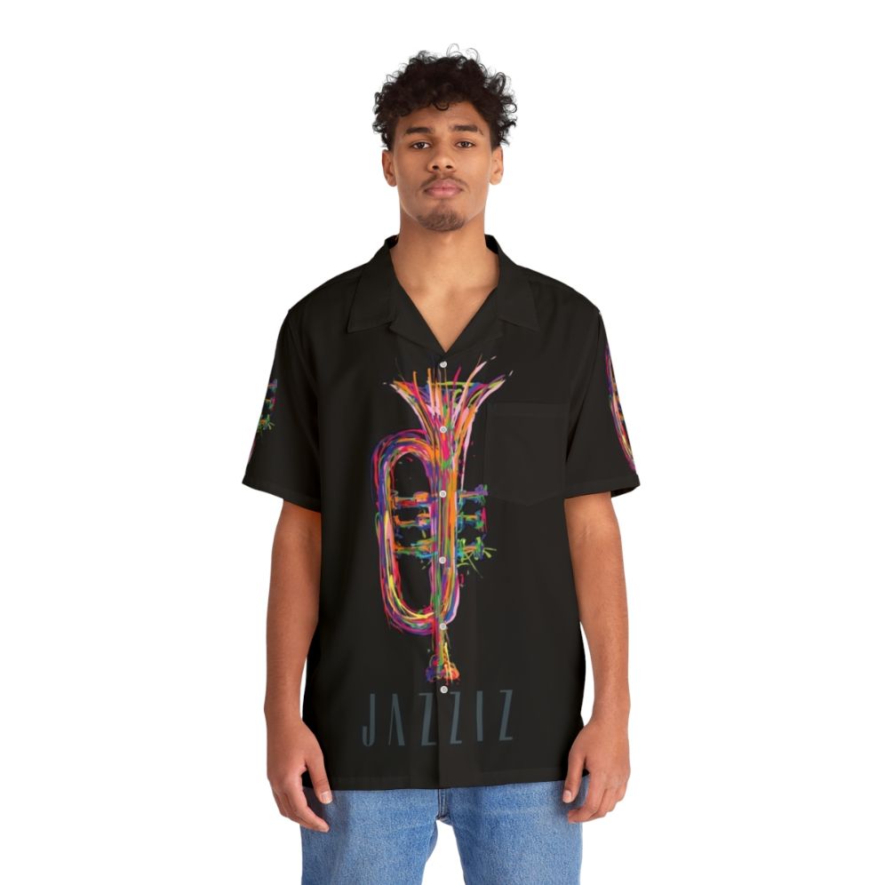 Jazziz Trumpet Hawaiian Shirt with vibrant trumpet design - People Front