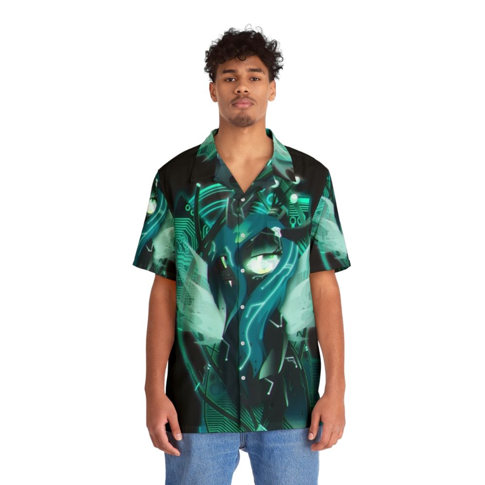 Dark Synthwave Cyberpunk Queen Chrysalis Hawaiian Shirt - People Front